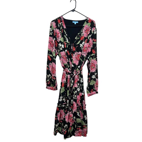 Draper James RSVP Floral Print Long Sleeve Tiered Midi Dress Womens - Picture 1 of 9